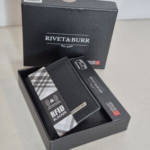 Rivet & Burr Black Leather RFID Blocking Tri-Fold Wallet